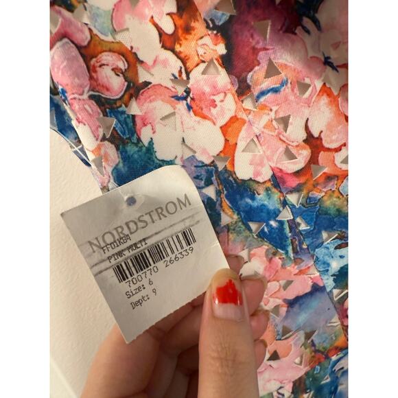 NWT! Betsey Johnson 6 Retro Floral Print Laser Cut Fit&Flare Mini Dress Pink - Picture 4 of 8